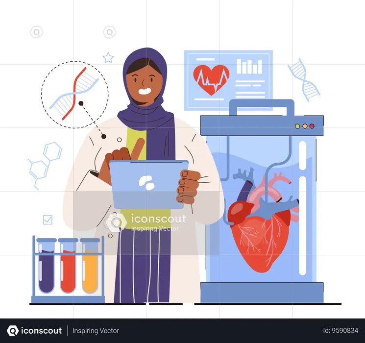 Hijab girl research on heart  Illustration