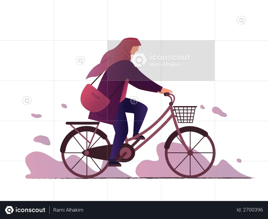 Hijab girl riding the bike  Illustration