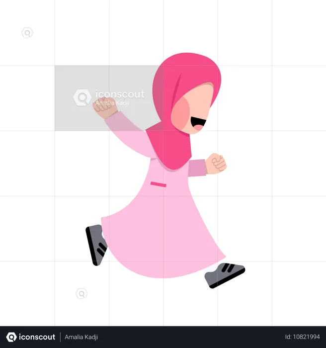 Hijab girl runs  Illustration