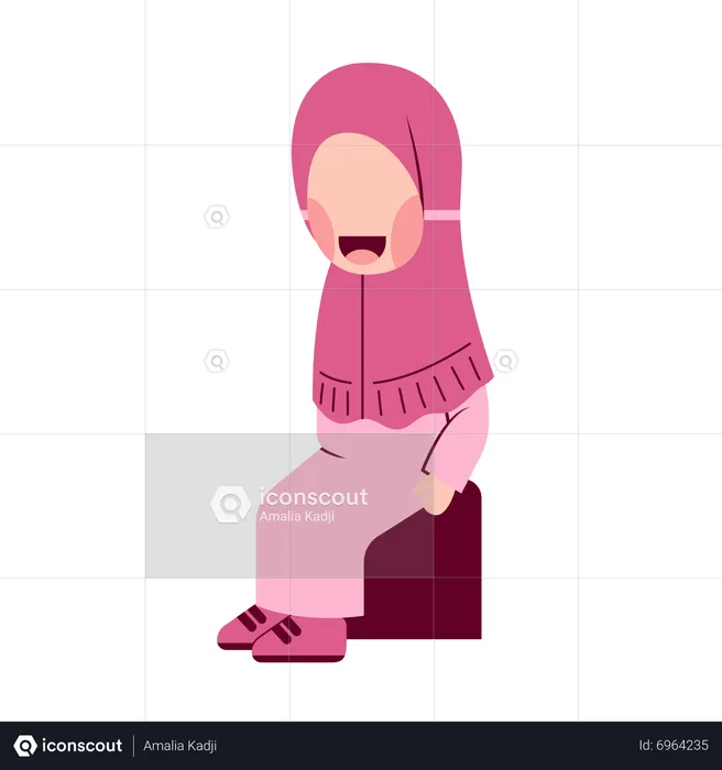 Hijab Girl Sitting On Chair  Illustration