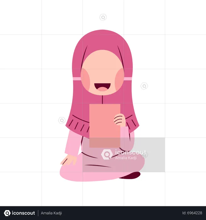 Hijab Girl Sitting On Floor  Illustration