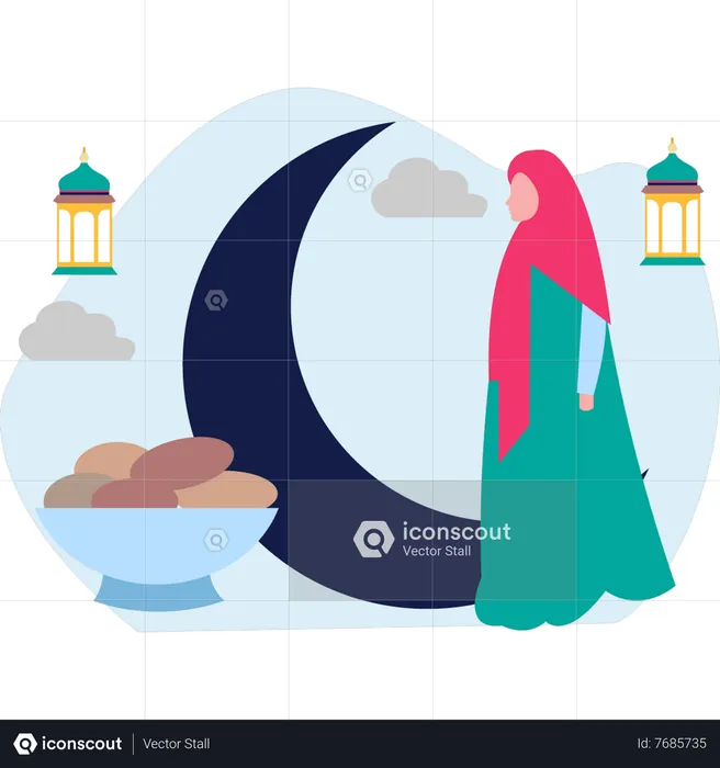 Hijab girl standing  Illustration