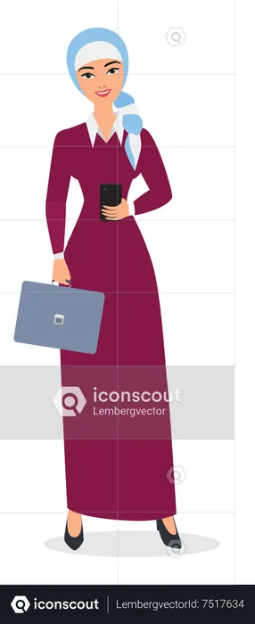 Hijab girl standing with briefcase  Illustration