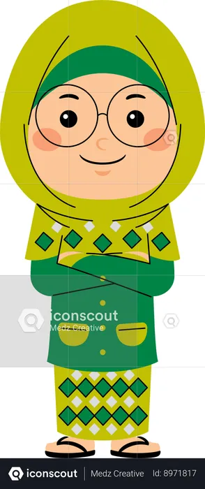 Hijab girl standing with folding arm  Illustration