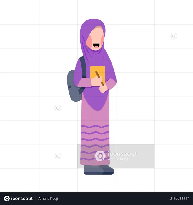 Hijab girl student holding book  Illustration