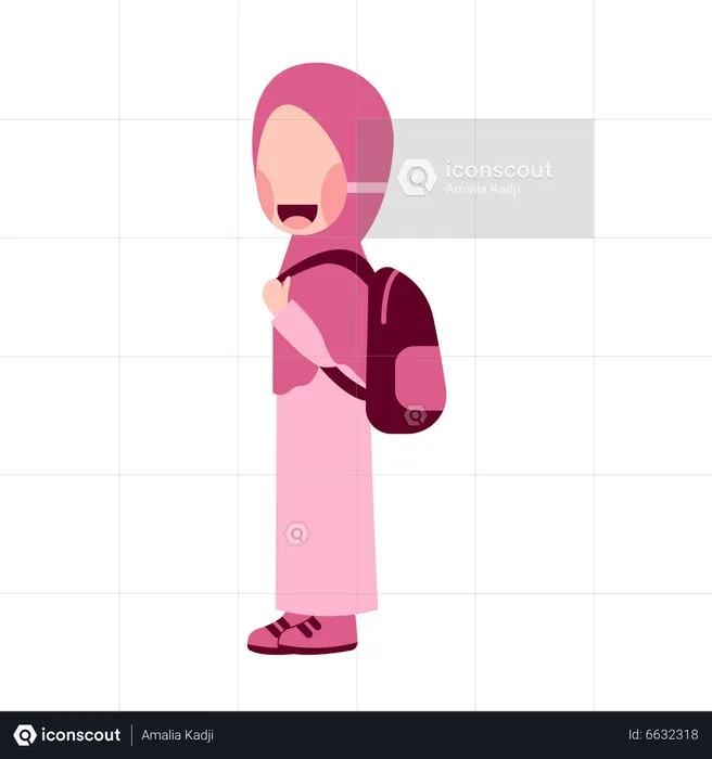Hijab Girl Student With bag  Illustration