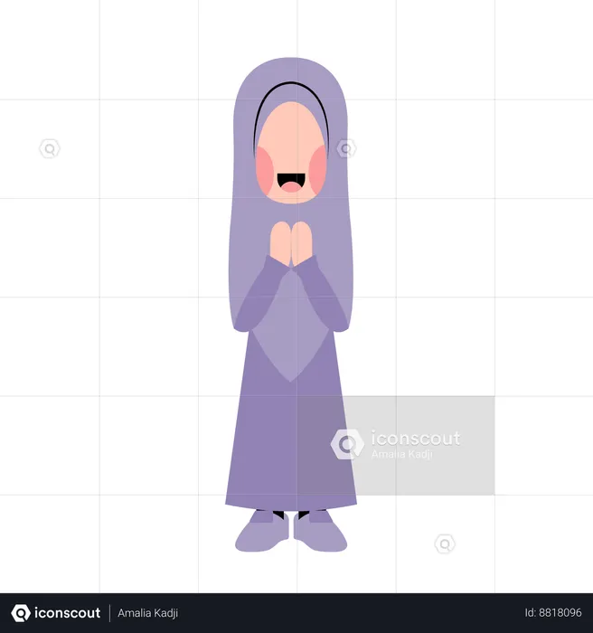 Hijab Girl With Eid Greeting Gesture  Illustration