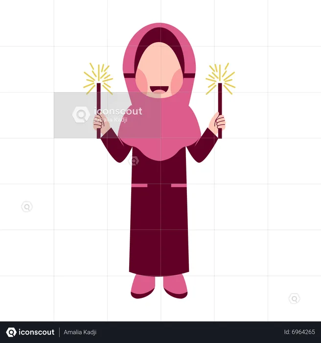 Hijab Girl with Fireworks  Illustration