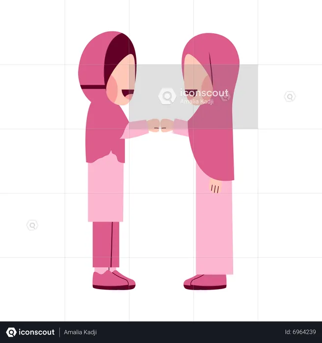Hijab Girls Doing Fist Bump  Illustration