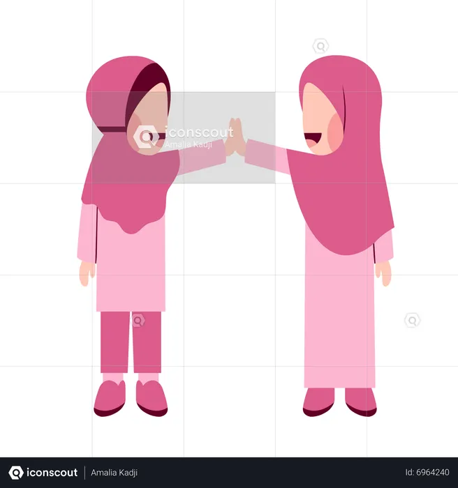 Hijab Girls Doing High Five  Illustration