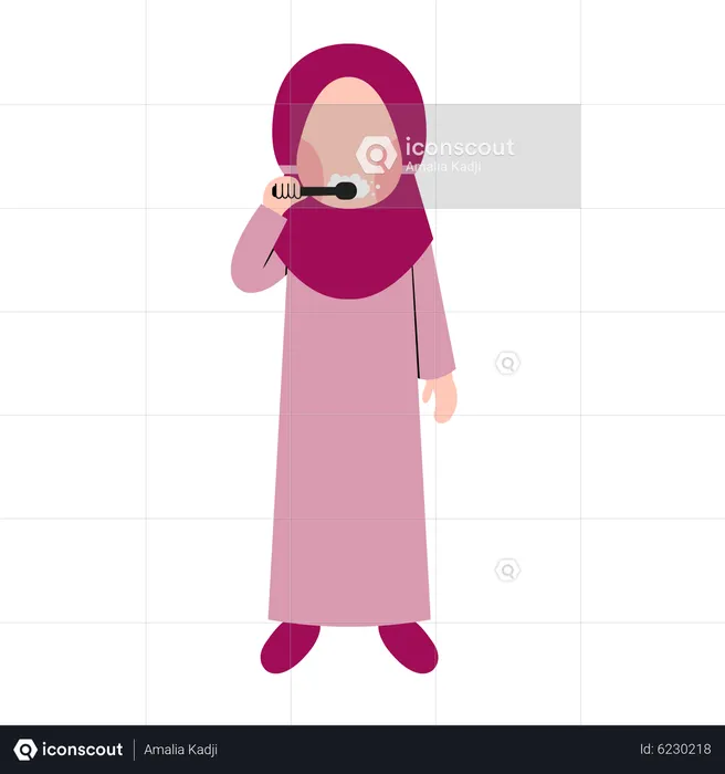 Hijab Kid Brushing Teeth  Illustration