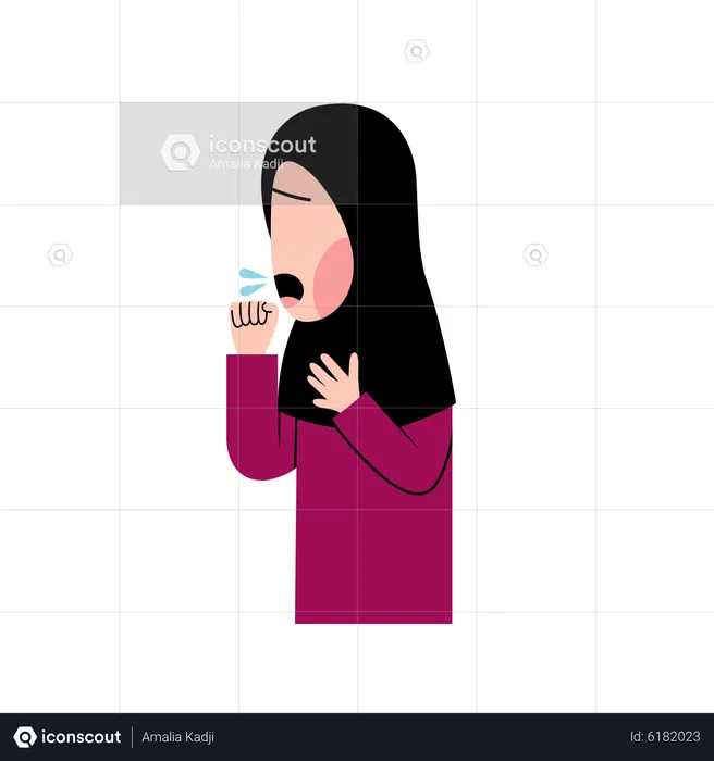 Hijab Kid Coughing  Illustration
