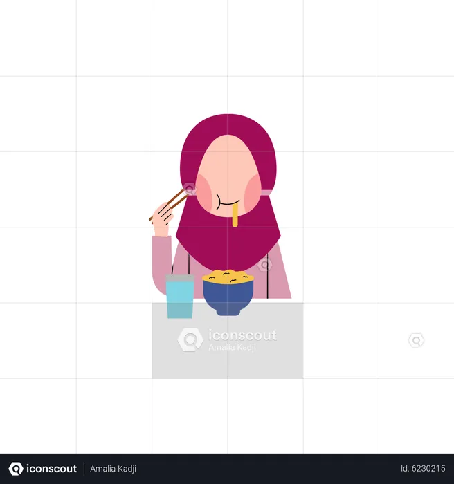 Hijab Kid Eating  Illustration