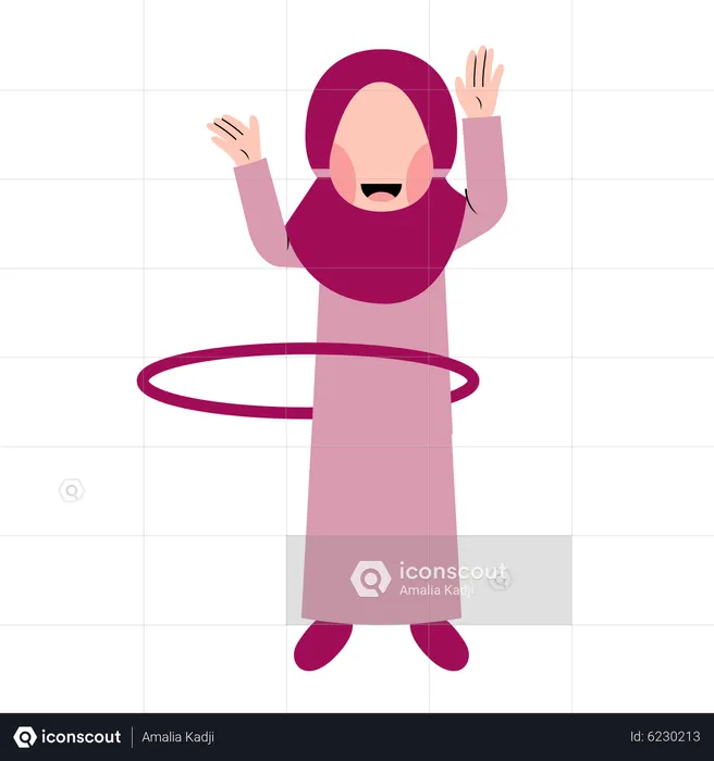 Hijab Kid Playing Hula Hoop  Illustration