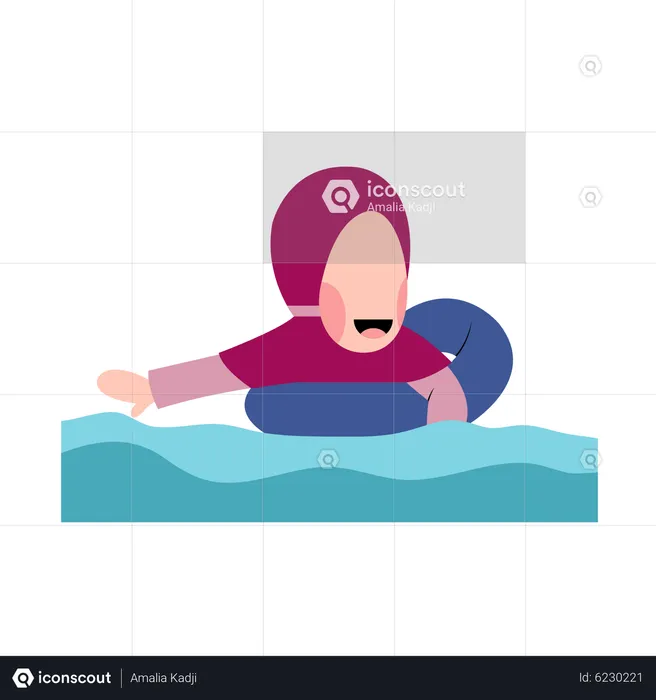 Hijab Kid Swimming  Illustration