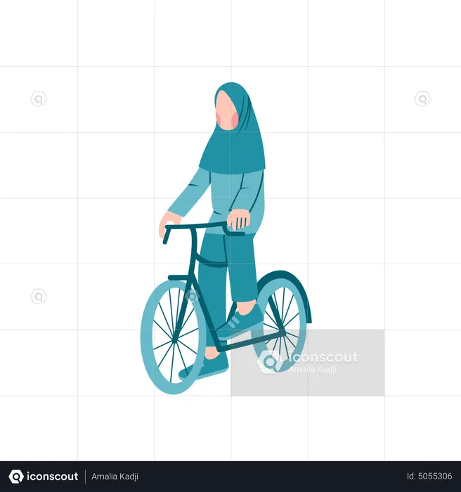 Hijab lady Riding Bicycle  Illustration