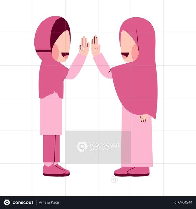 Hijab-Mädchen machen High Five  Illustration