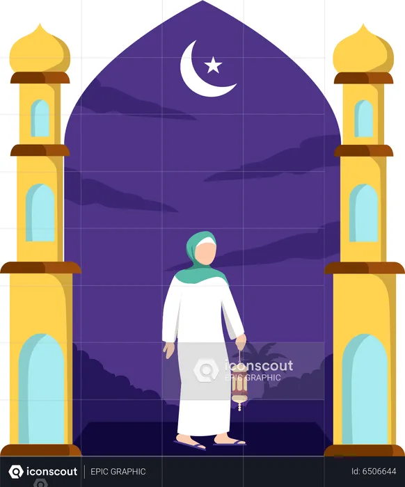 Hijab-Mädchen mit arabischer Laterne  Illustration