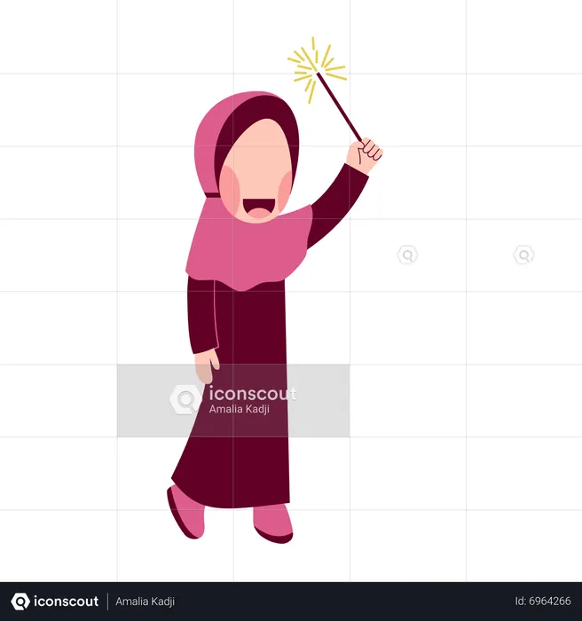 Hijab-Mädchen spielt Feuerwerk  Illustration