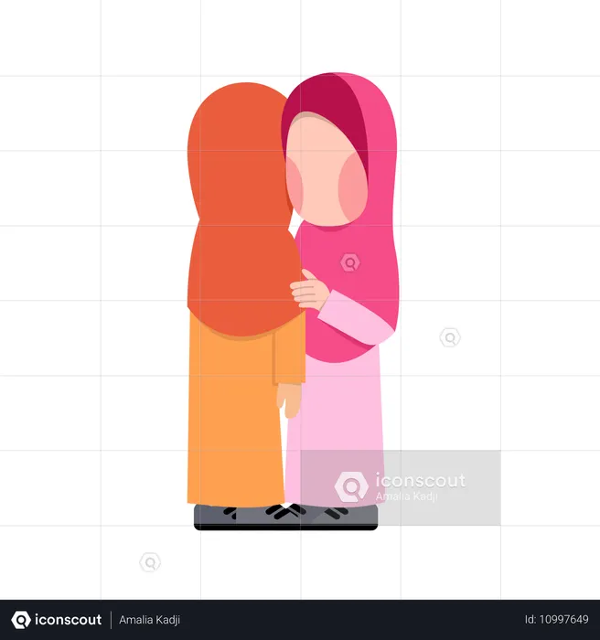 Hijab-Mädchen umarmen sich  Illustration