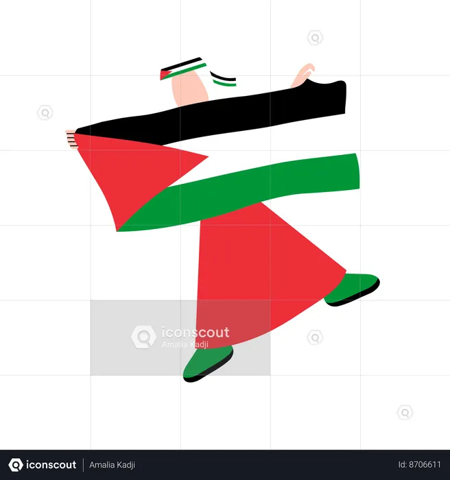 Hijab man Holding Palestine Flag  Illustration