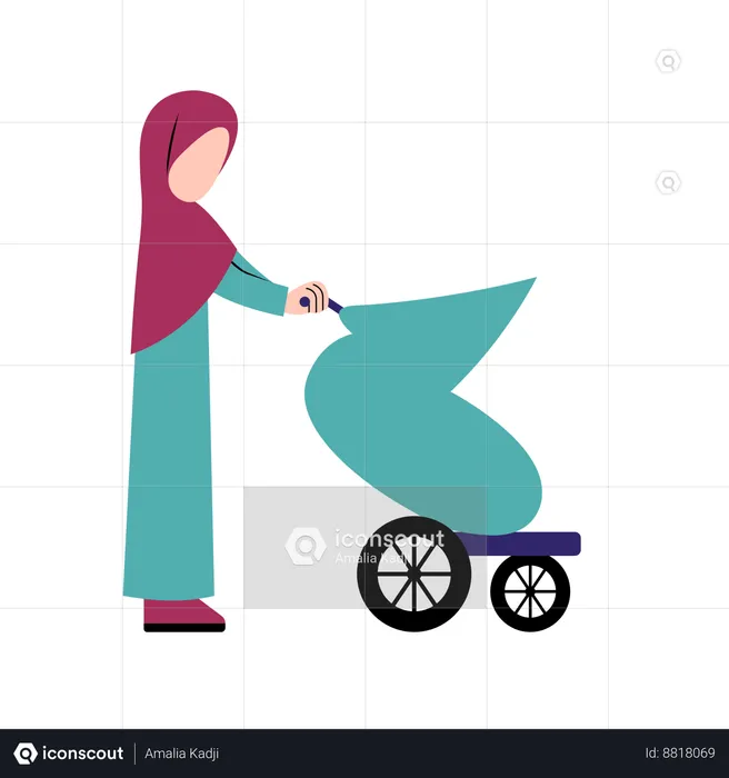 Hijab Mother With Baby Stroller  Illustration