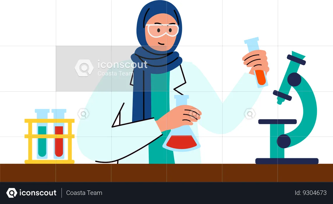 Mujer científica hijab  Ilustración