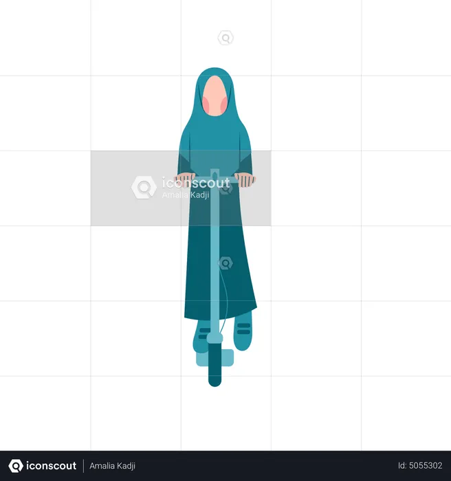 Hijab mujer montando scooter  Ilustración
