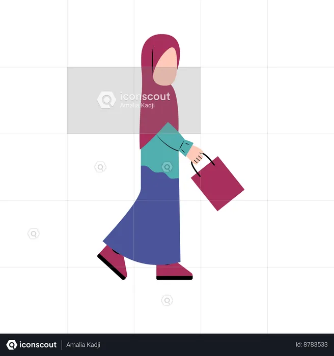 Hijab mujer sosteniendo bolsa de compras  Ilustración