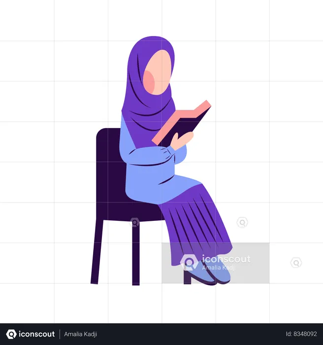 Mulher hijab lendo livro  Ilustração