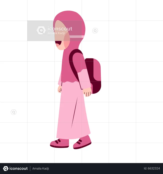 Estudiante hijab con mochila caminando  Ilustración