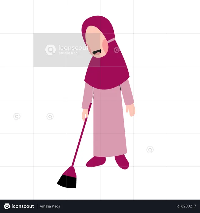 Hijab niño barriendo el piso  Ilustración