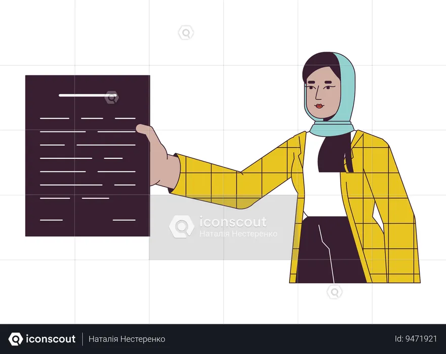 Hijab office worker giving paperwork  Illustration