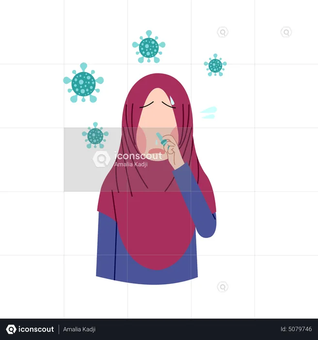 HIjab woman caught cold  Illustration