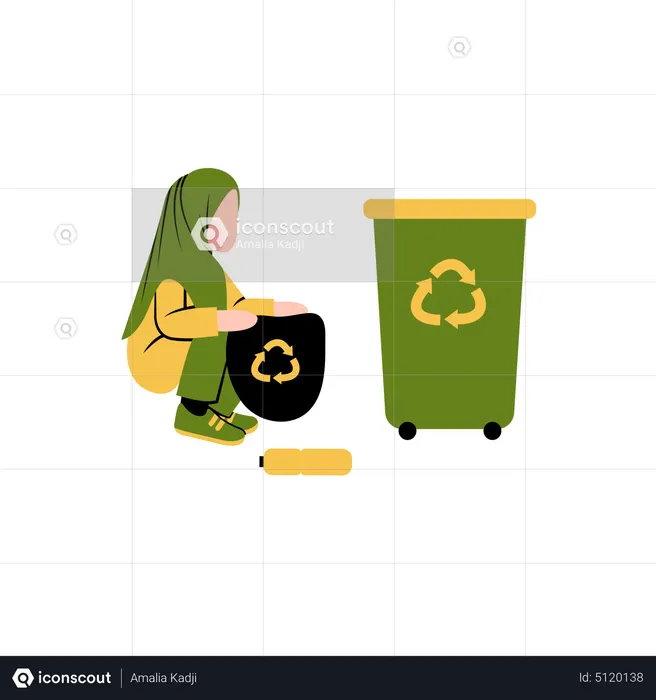 Hijab woman cleaning waste  Illustration