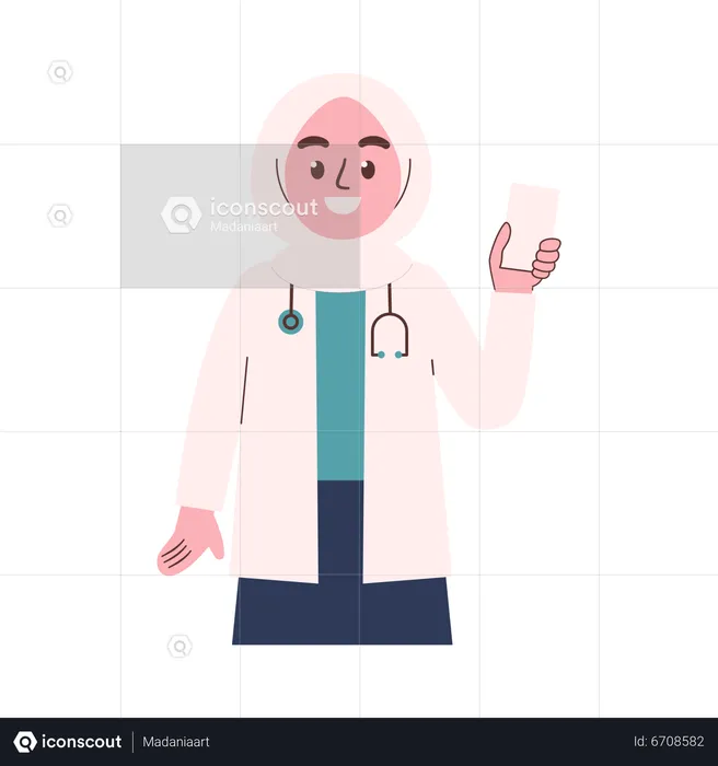 Hijab Woman Doctor holding mobile  Illustration