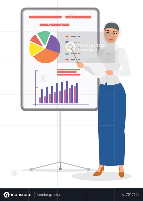 Hijab woman giving business presentation  Illustration