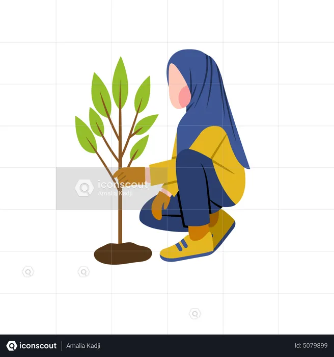 Hijab woman growing plant  Illustration