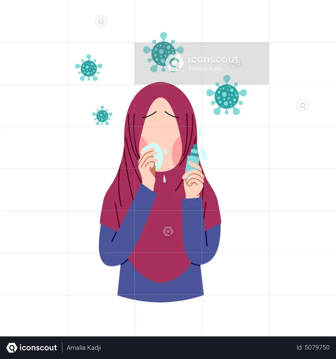 Hijab woman have cold medicine  Illustration