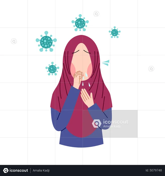 Hijab woman have severe cough  Illustration