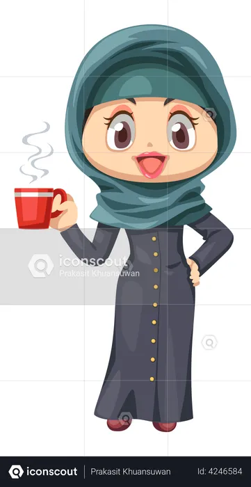 Hijab woman having coffee  Illustration