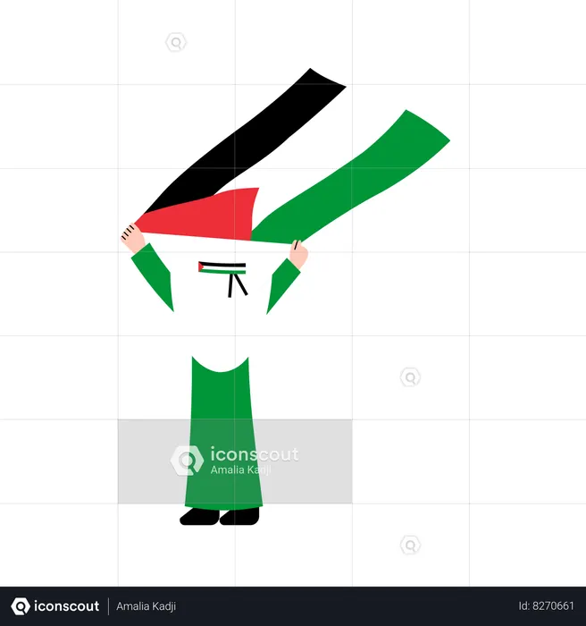 Hijab Woman Holding Palestine Flag  Illustration