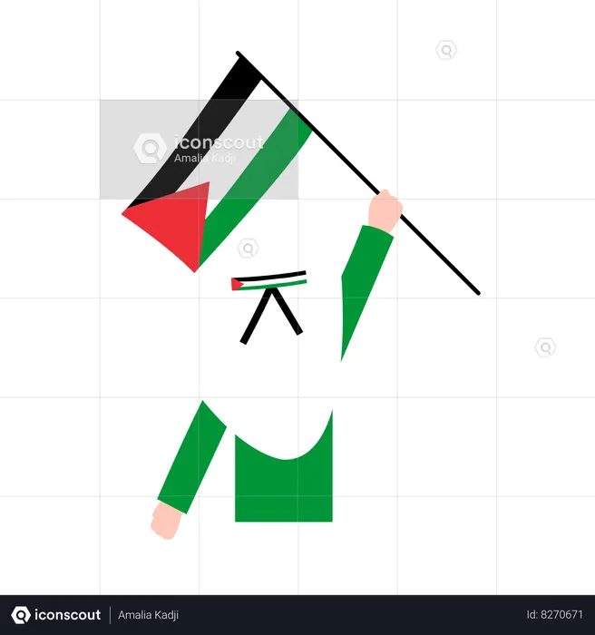 Best Hijab Woman Holding Palestine Flag Illustration download in PNG