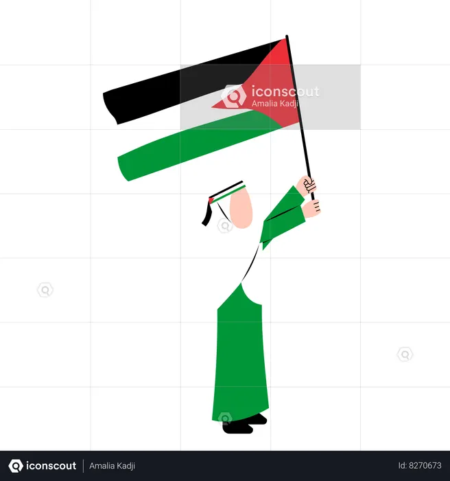 Best Hijab Woman Holding Palestine Flag Illustration download in PNG