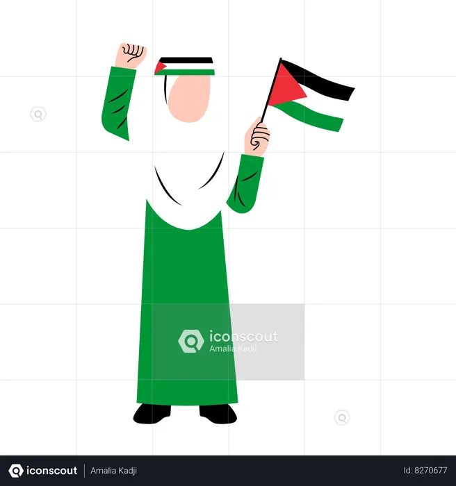 Best Hijab Woman Holding Palestine Flag Illustration download in PNG