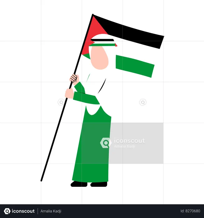 Best Hijab Woman Holding Palestine Flag Illustration download in PNG