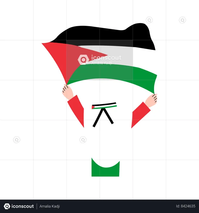 Best Hijab Woman Holding Palestine Flag Illustration download in PNG