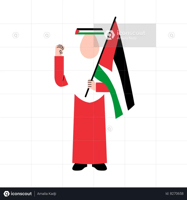 Hijab Woman Holding Palestine Flag  Illustration