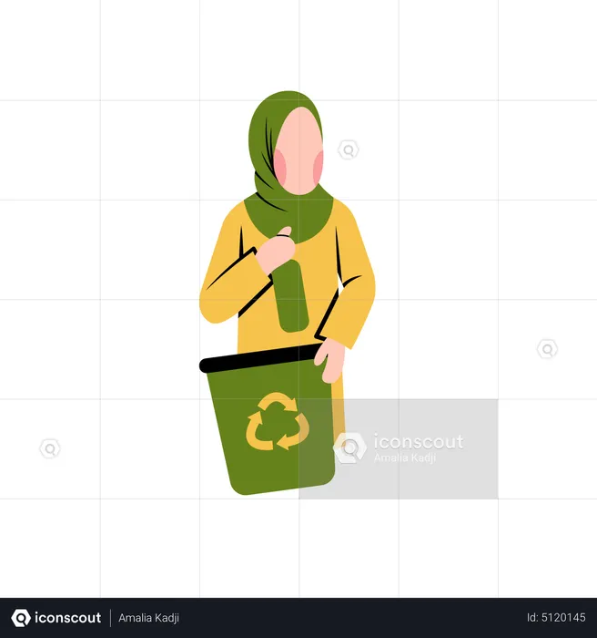 Hijab woman recycle waste  Illustration