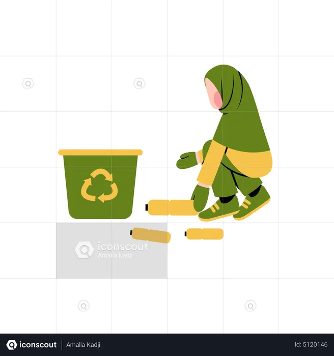 Hijab woman recycling garbage  Illustration